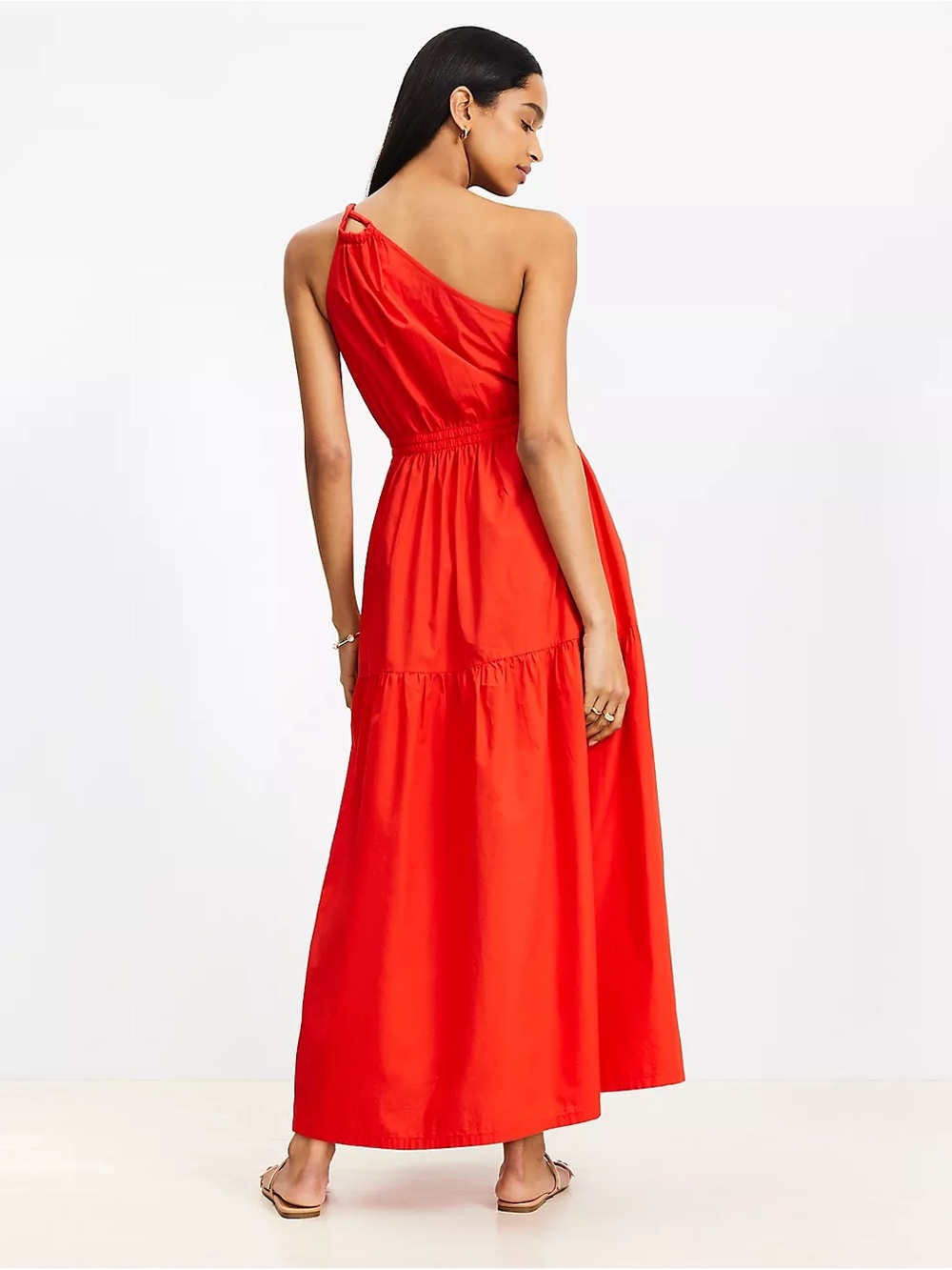 LOFT One-Shoulder Red/Coral Maxi Dress